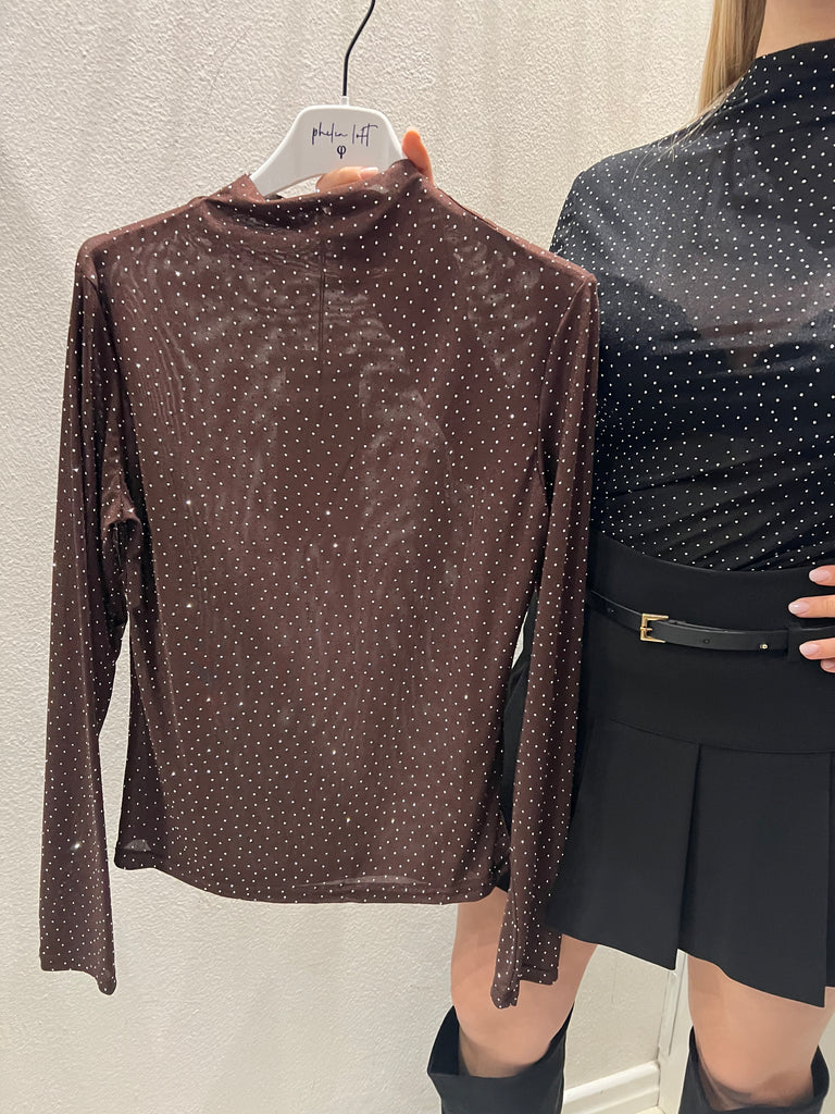 Philia Loft•Maglia lupetto microstrass moro