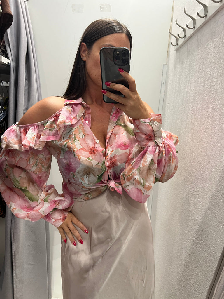 MSS💥ViCOLO•Camicia spalle scoperte floreale rosa