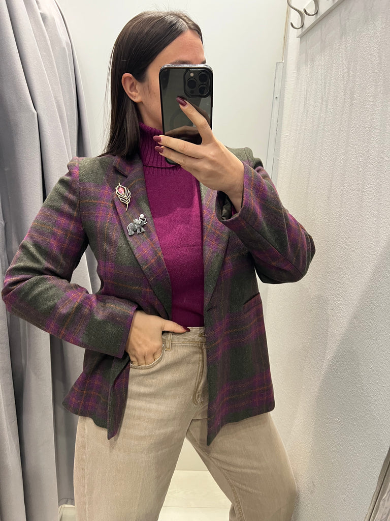 Susy Mix•Giacca lana check militare/viola/zucca