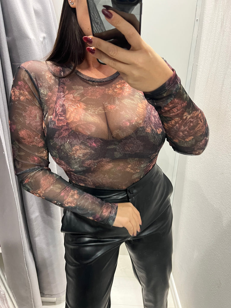 LUMINA•Body stampa floreale base nera