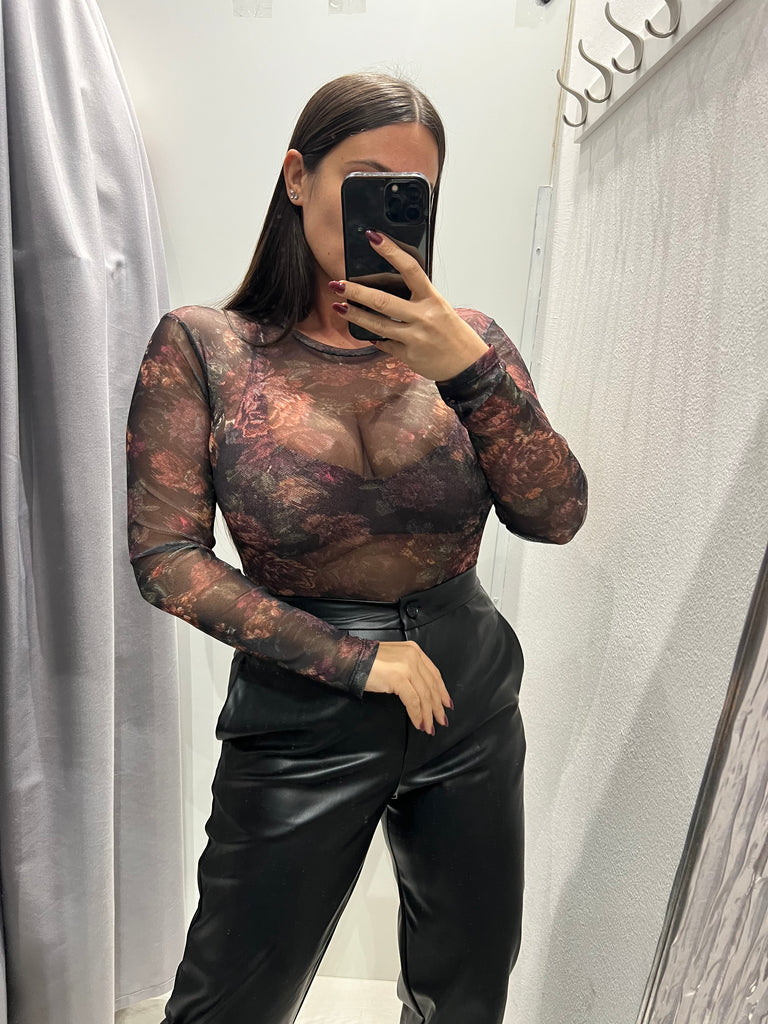 LUMINA•Body stampa floreale base nera