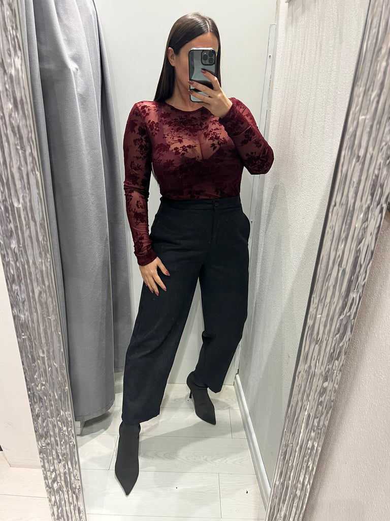 KONTATTO•Maglia tulle velluto Bordeaux