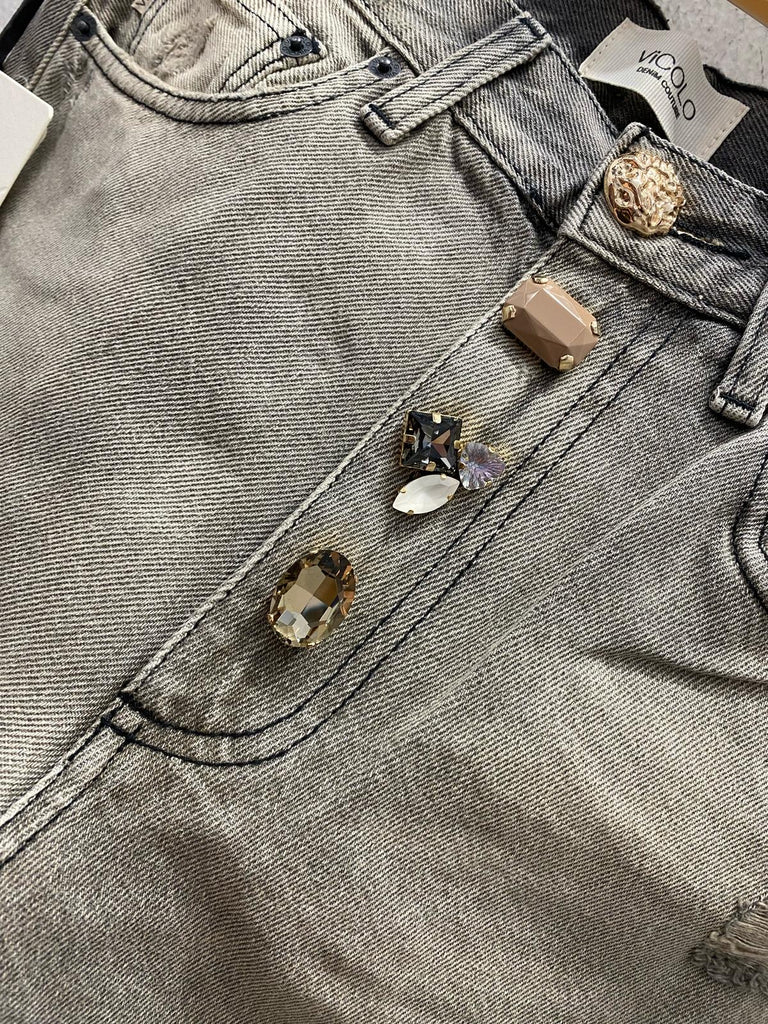 ViCOLO•Jeans Zoe bottoni gioiello lavaggio sabbiato