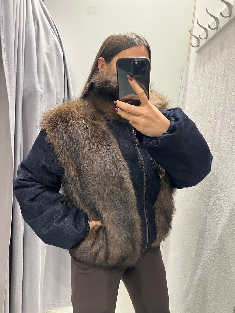 BLK30 ViCOLO•Bomber reversibile jeans e ecopelliccia