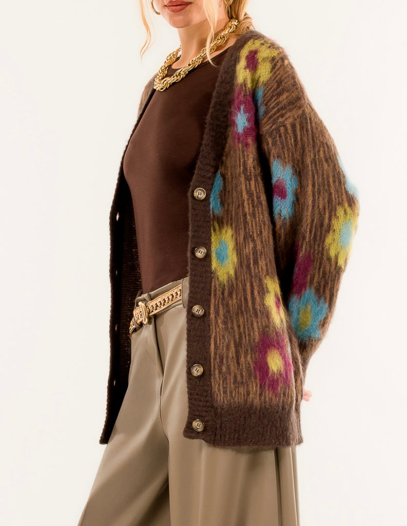 KONTATTO•Cardigan misto mohair motivo floreale