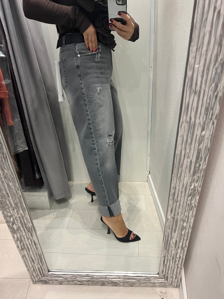 HaveOne•Jeans Mandy grigio slavato con rotture