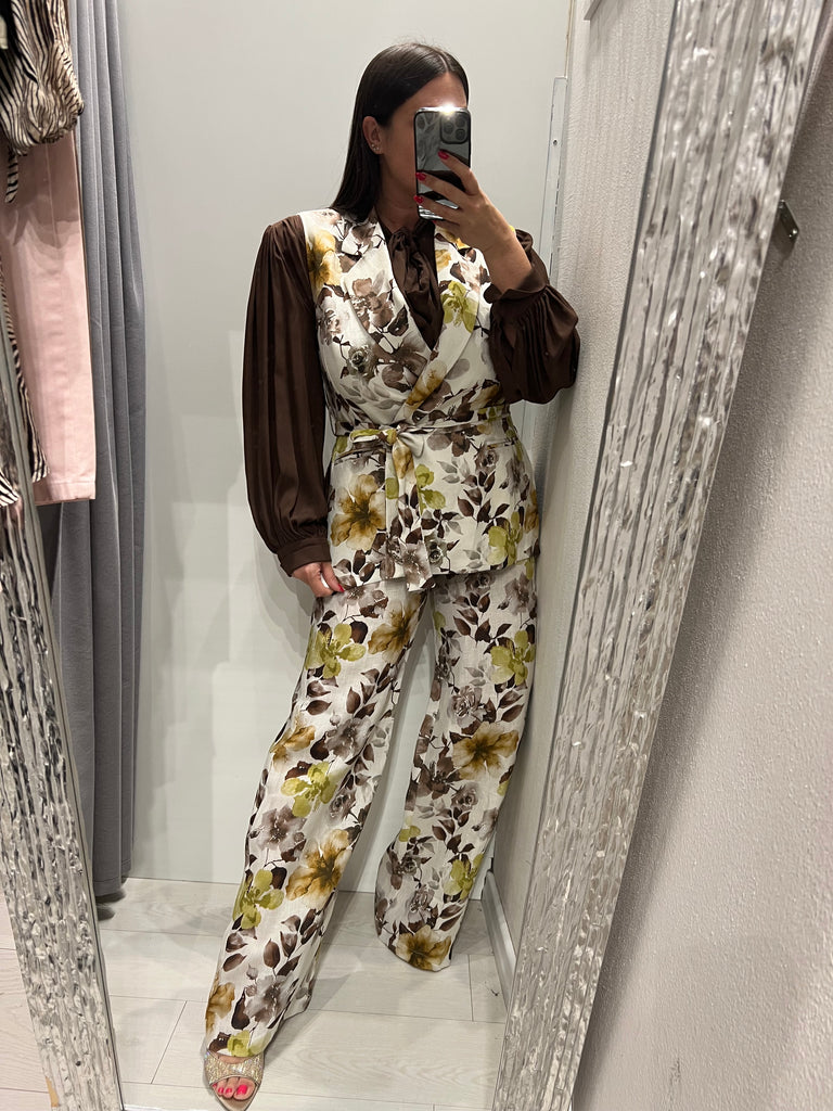 MSS💥ViCOLO•Gilet floreale misto lino con fusciacca
