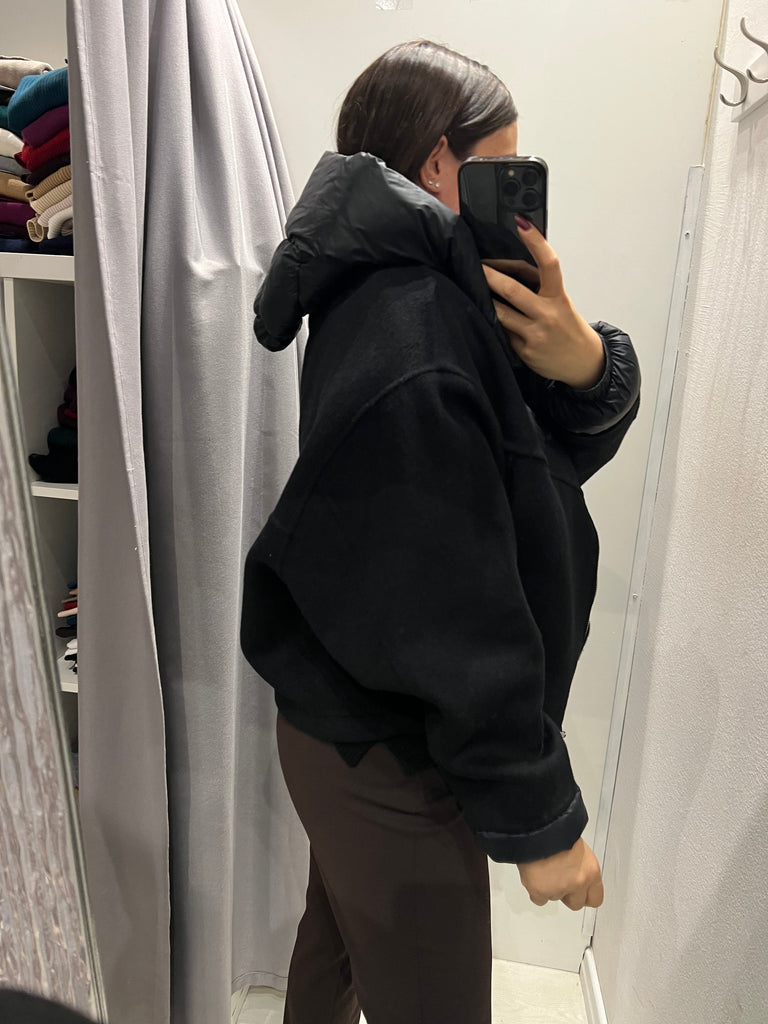 HaveOne•Cappotto bomber nero inserti piumino