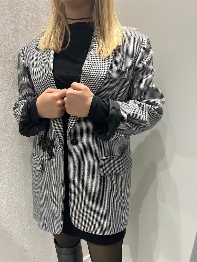 HaveOne•Giacca pied-de-poule ricamo paillettes
