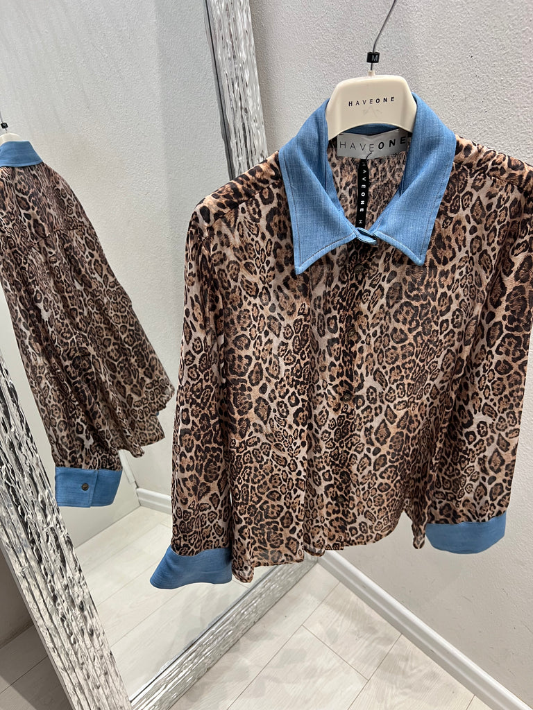 HaveOne•Camicia stampa maculata profili denim