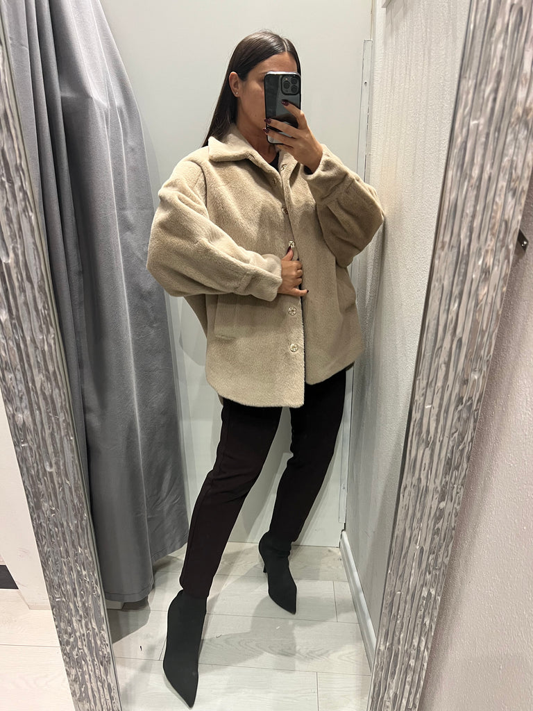 BLK30 Souvenir•Ecopelliccia beige taglio camicia