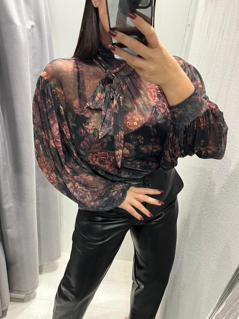 LUMINA•Camicia ampia stampa floreale base nero