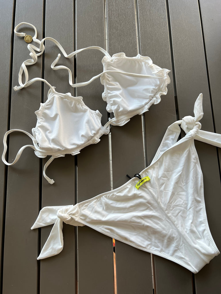 🚨4giveness-Bikini bianco triangolo sbambolato e slip lacci