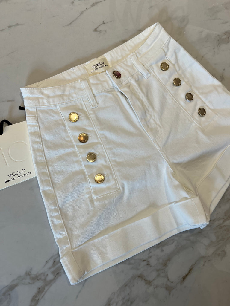 Vicolo•Shorts bianchi in jeans bottoni oro