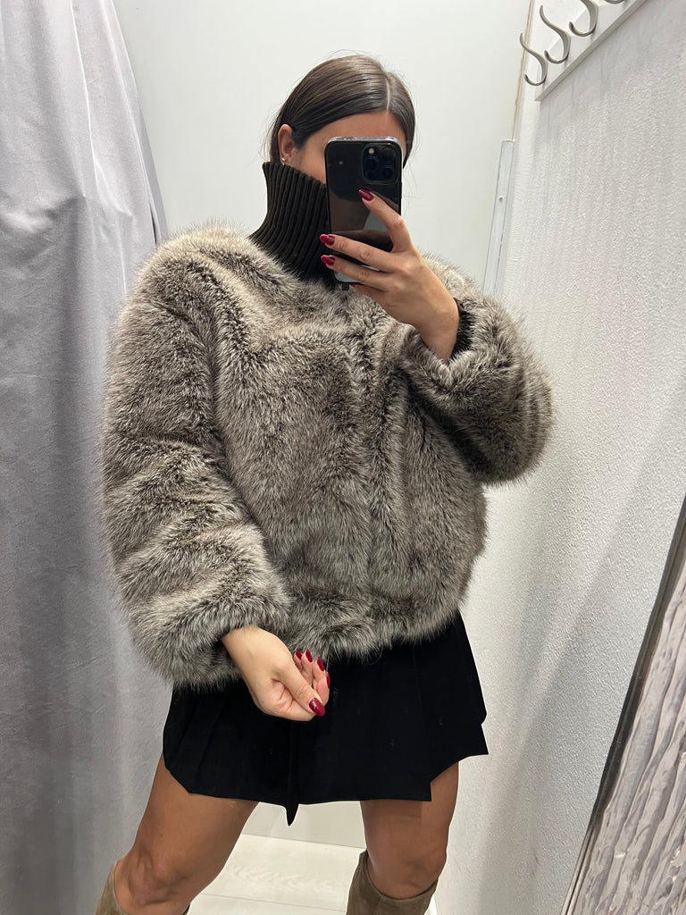 Philia Loft•Bomber in ecopelliccia collo in maglia