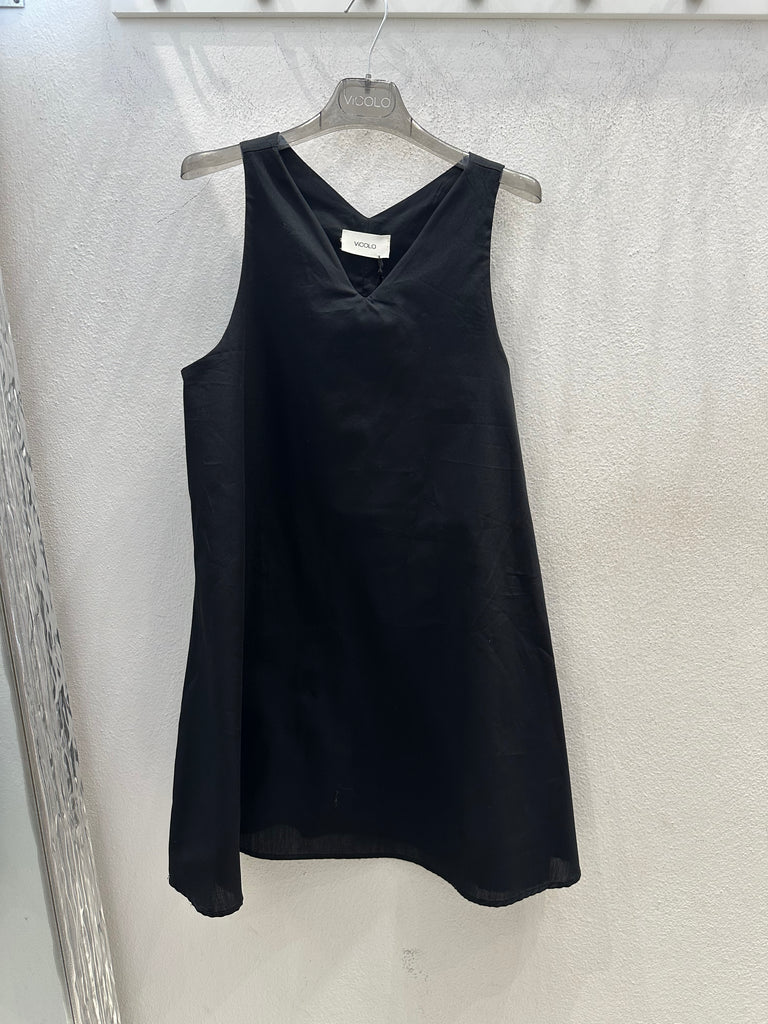 🚨ViCOLO•Abitino popeline di cotone scollo V•Nero