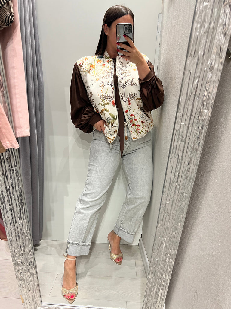 MSS💥ViCOLO•Bomber smanicato stampa botanica