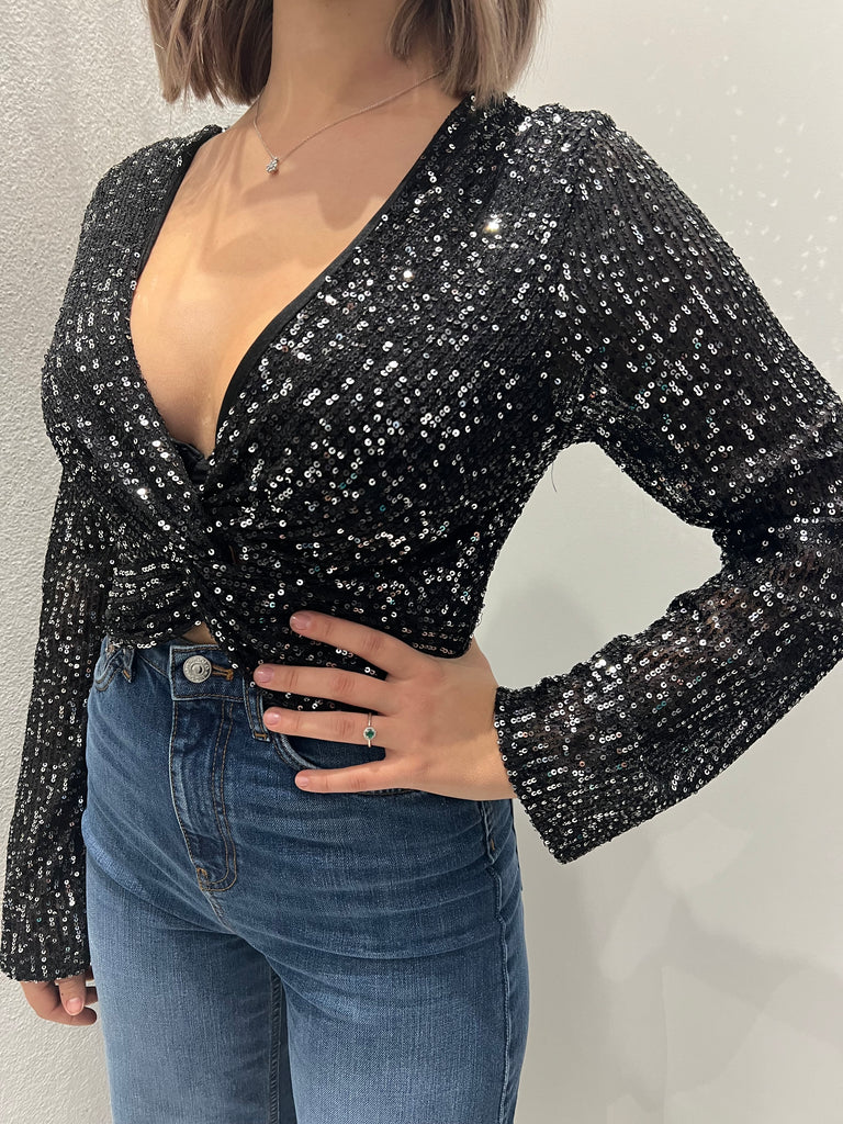 Souvenir•Maglia top in paillettes con nodo