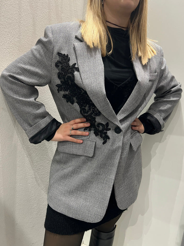 HaveOne•Giacca pied-de-poule ricamo paillettes