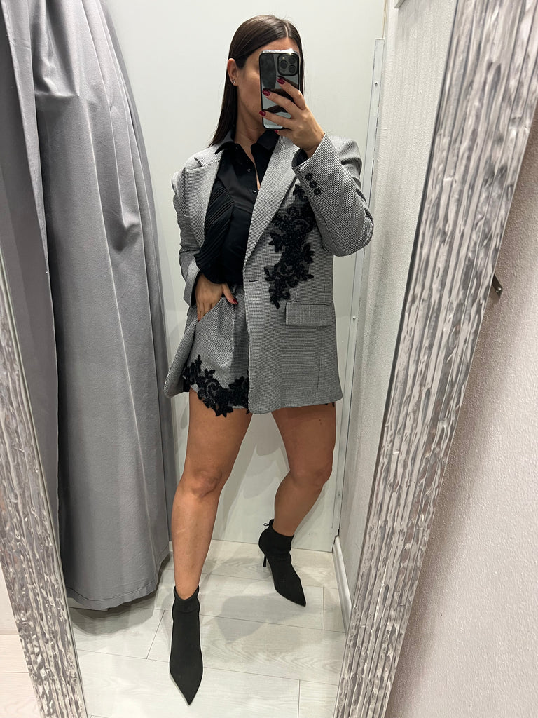 HaveOne•Shorts pied-de-poule ricamo paillettes
