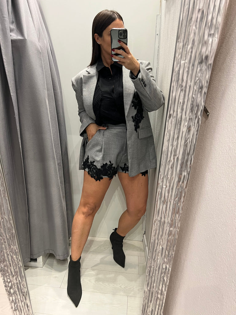 HaveOne•Shorts pied-de-poule ricamo paillettes