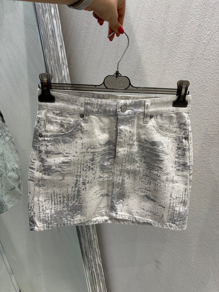 🚨ViCOLO•Gonna jeans Plume spalmato argento