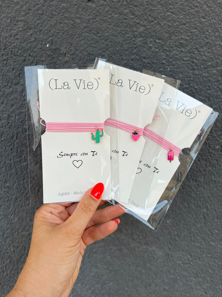 La Vie•Collana chocker/bracciale/cavigliera rosa con charm•Scegli il tuo charm!
