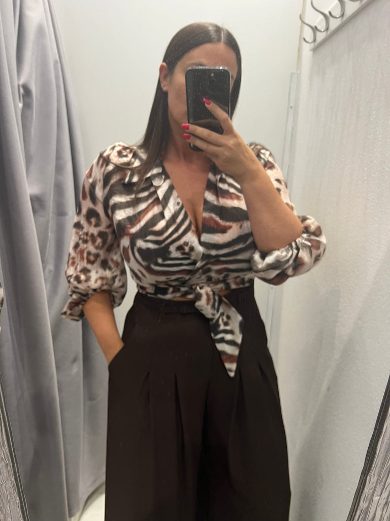 MSS💥HaveOne•Camicia crop stampa animalier fiocco