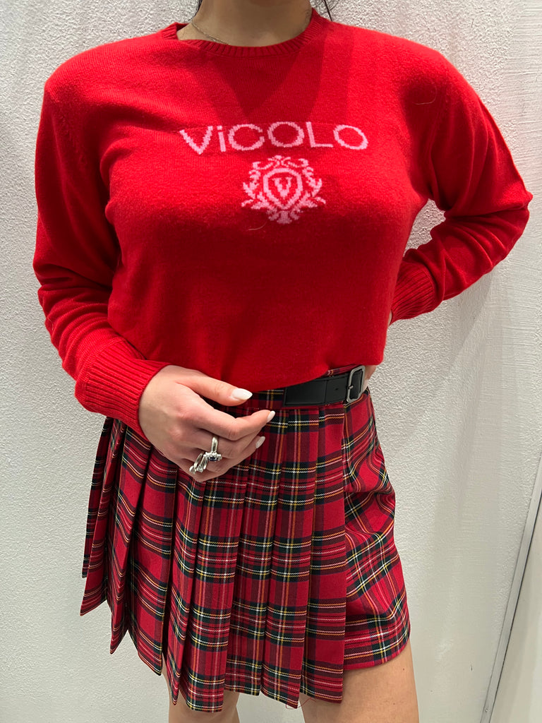 Vicolo-Gonna pieghe tartan base rossa