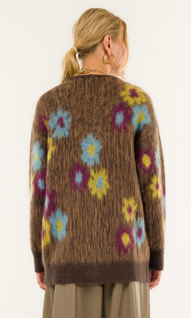 KONTATTO•Cardigan misto mohair motivo floreale