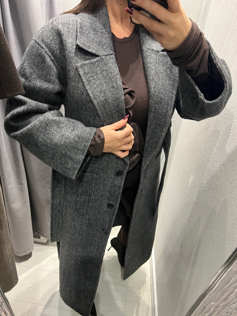 ViCOLO•Cappotto lana spigato cintura