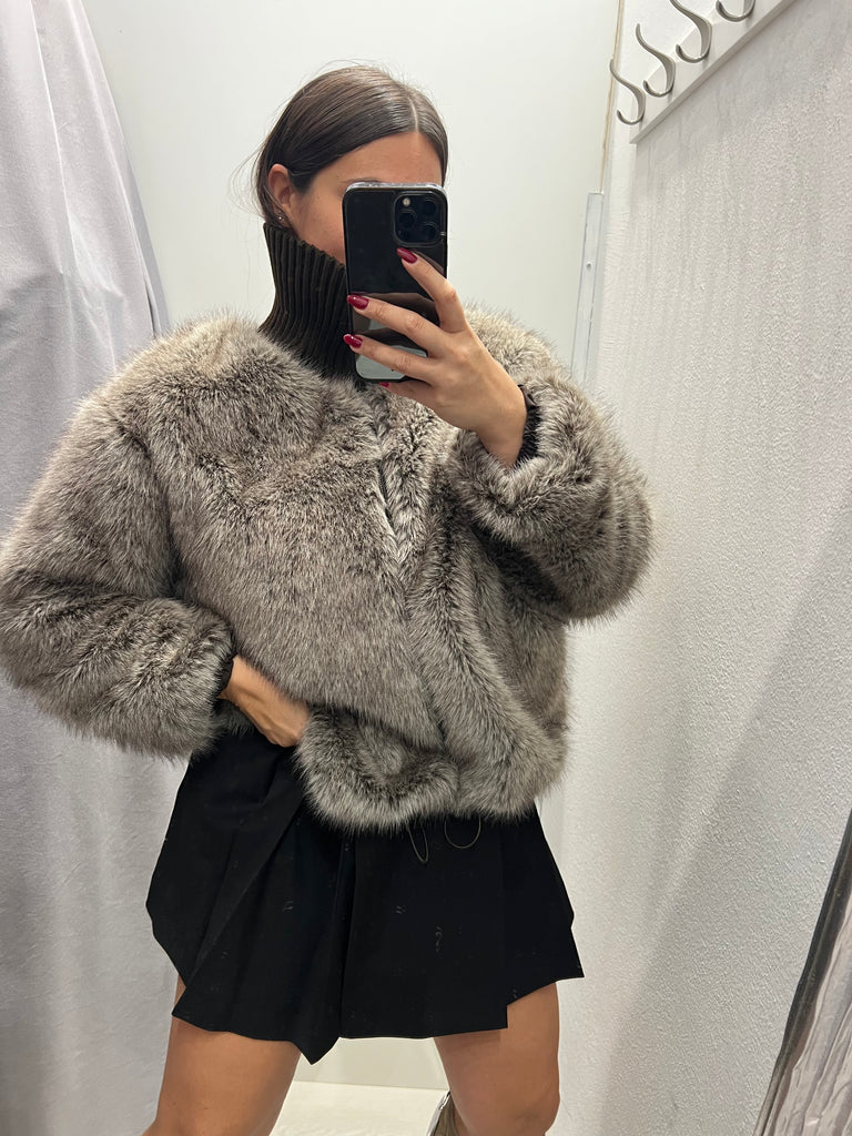 Philia Loft•Bomber in ecopelliccia collo in maglia