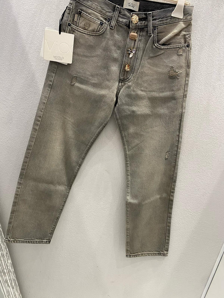 ViCOLO•Jeans Zoe bottoni gioiello lavaggio sabbiato