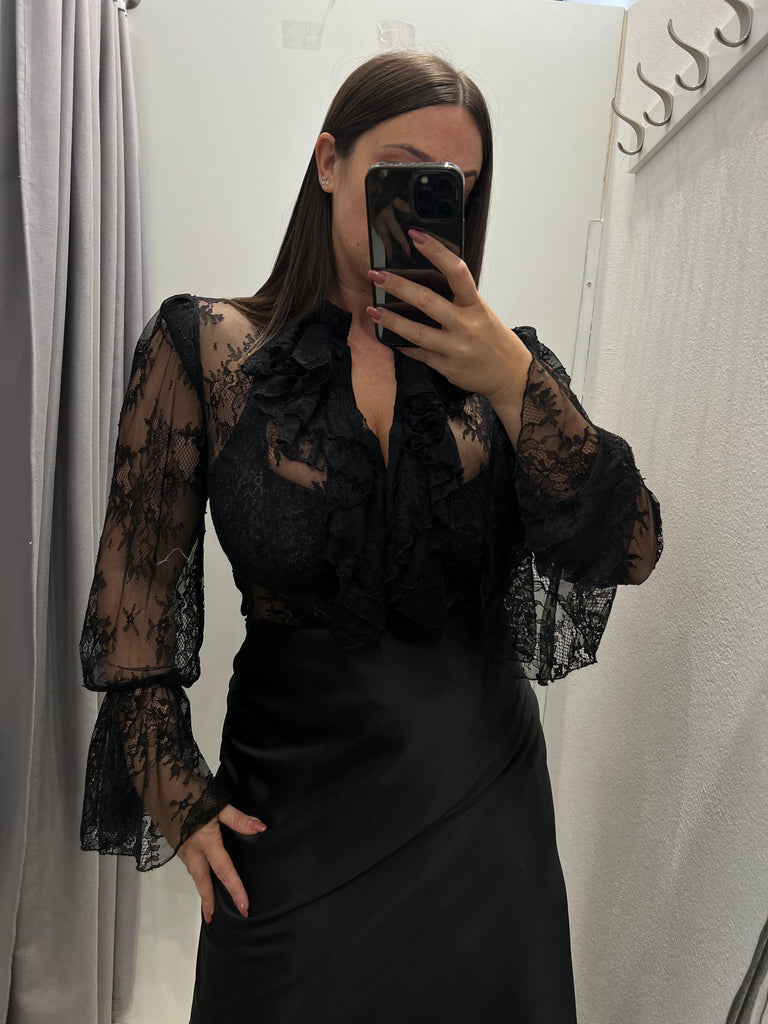 💚IMPERIAL•Camicia nera pizzo rouches
