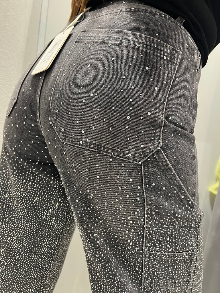 KONTATTO•Jeans worker nero slavato strass