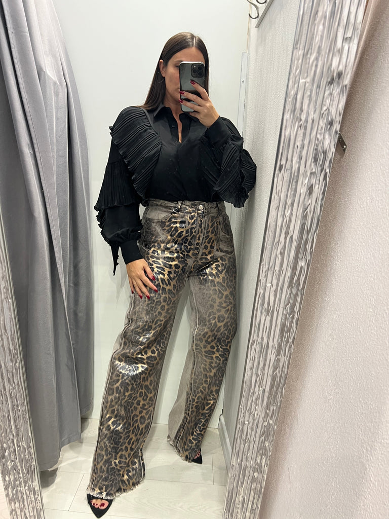 Souvenir•Camicia volant plissè nera