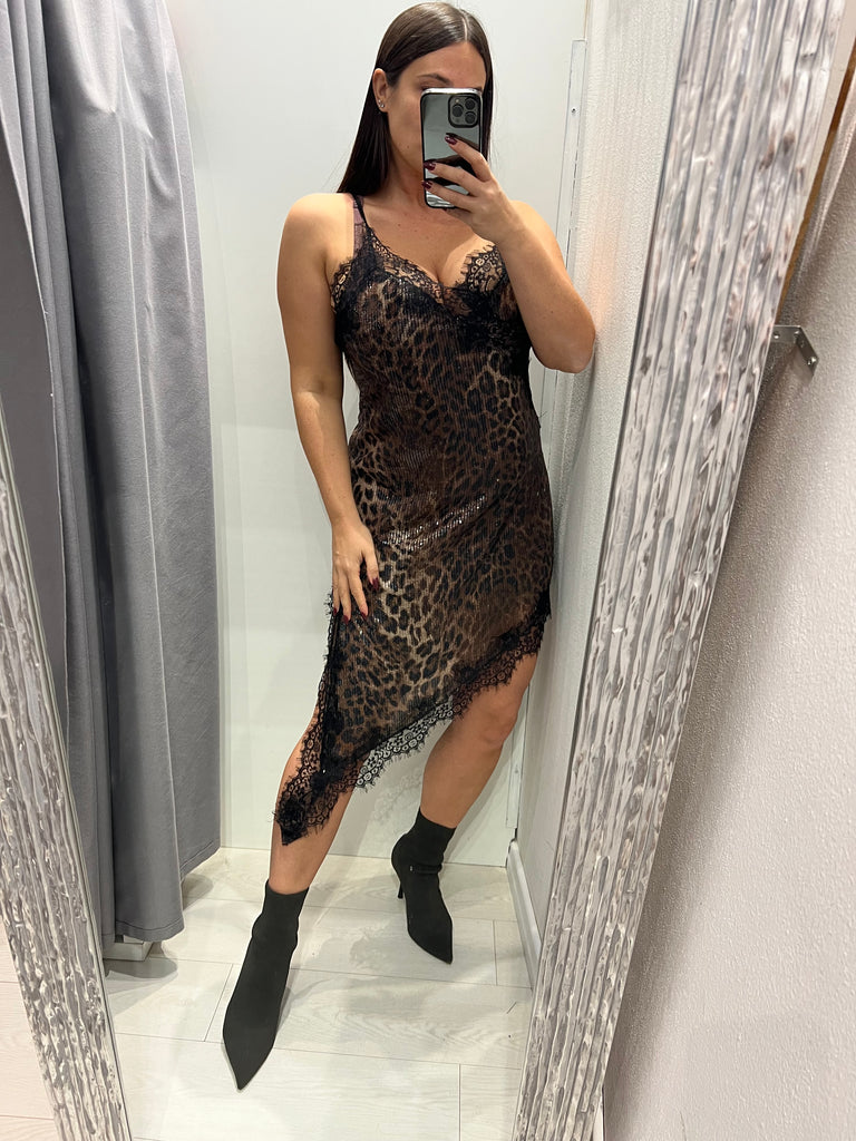 BLK30 LUMINA•Abitino maculato asimmetrico paillettes con pizzo