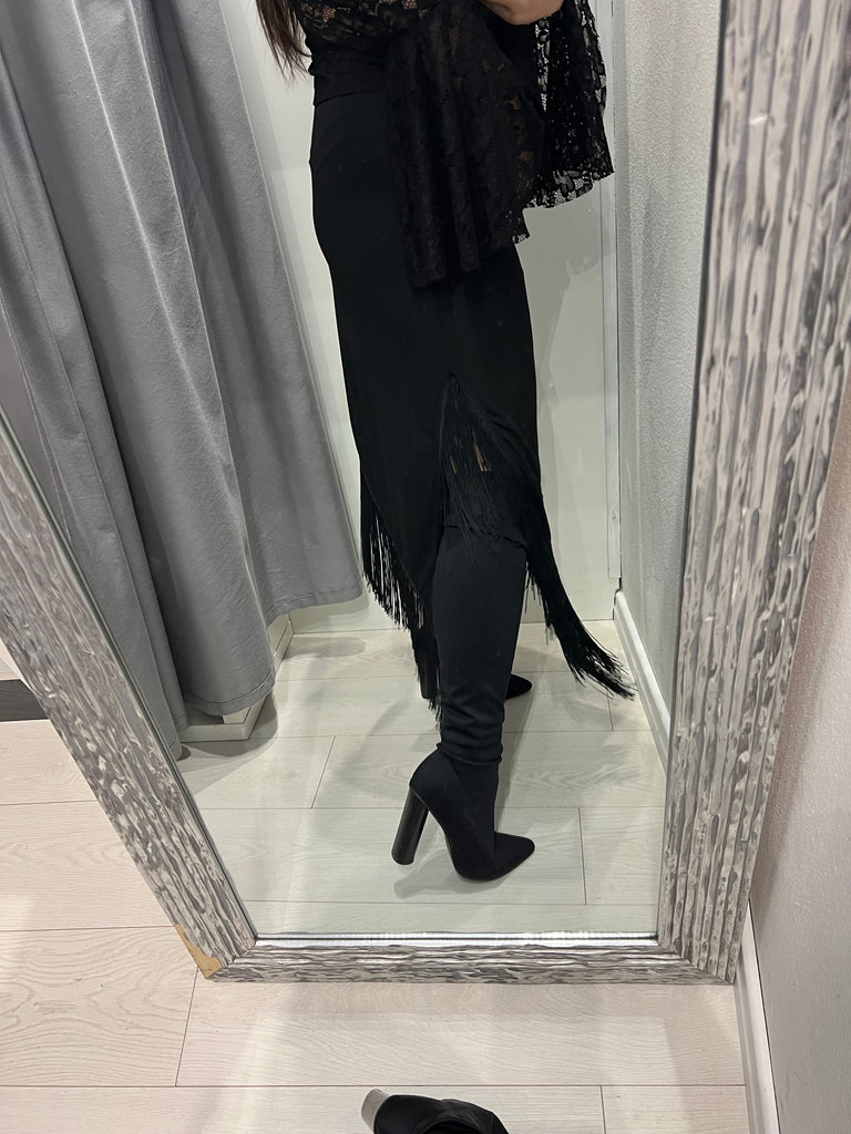 LUMINA•Gonna asimmetrica con frange