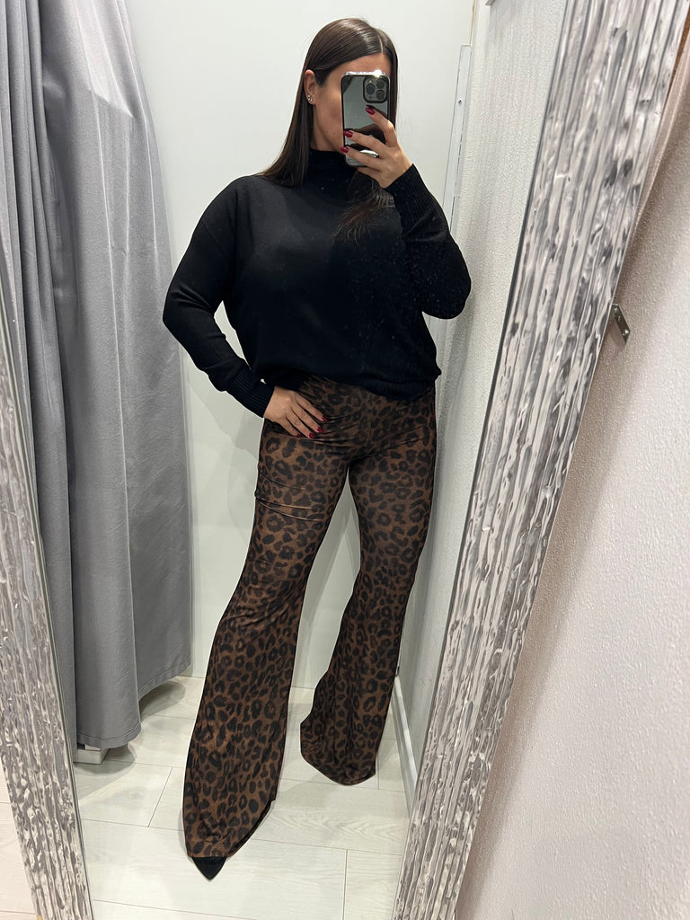 ViCOLO•Pantalone flare elasticizzato maculato