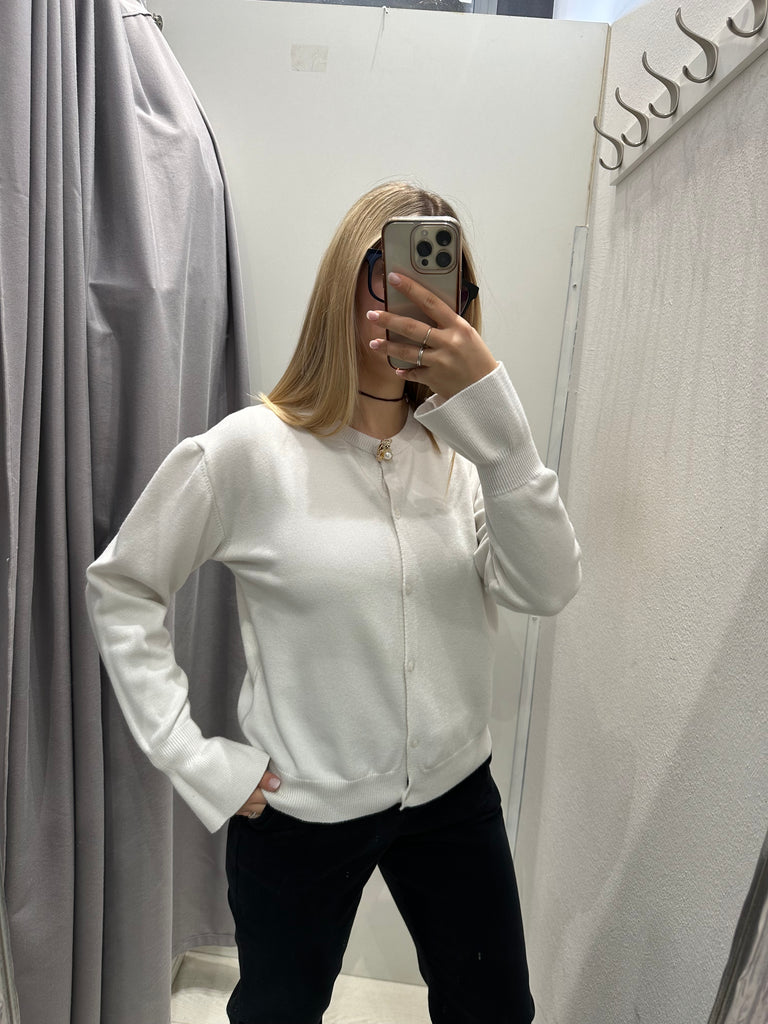 Philia Loft•Cardigan manica campana bottone gioiello•Più colori