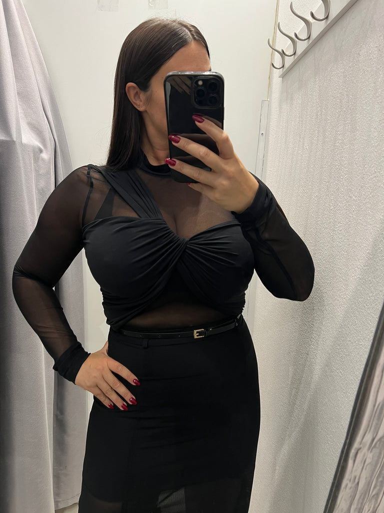 IMPERIAL•Maglia body in tulle con inserti tessuto