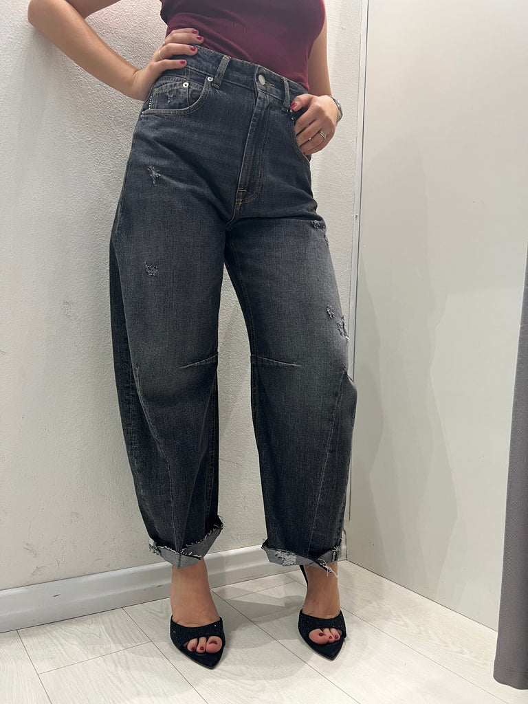 HaveOne•Jeans barrel Barbara con rotture nero