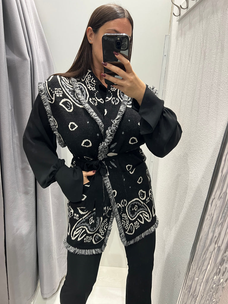 BLK30 KONTATTO•Cardigan smanicato stampa bandana•Più colori