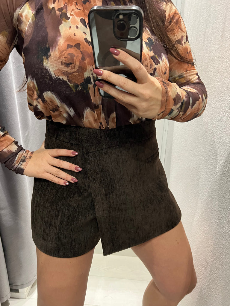 LUMINA•Gonna pantaloncino velluto•Moro