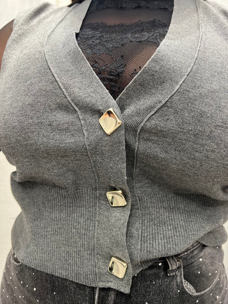 KONTATTO•Maglioncino gilet bottoni gioiello oro•Più colori