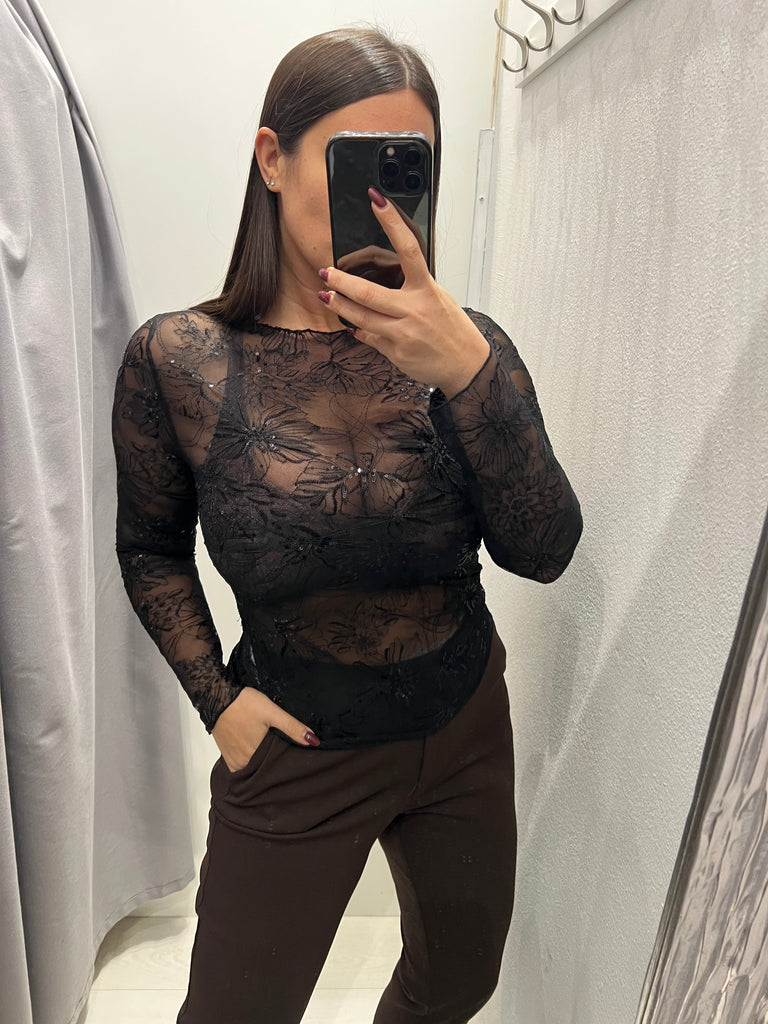 Susy Mix•Maglia scollo barca ricami paillettes•Più colori