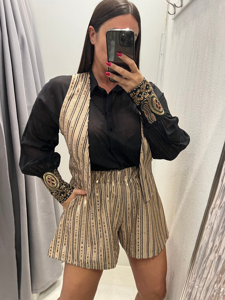 🚨HaveOne•Shorts farfalla sabbia paillettes oro
