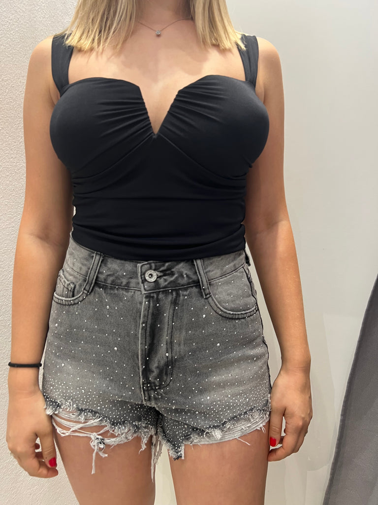 🚨KONTATTO•Shorts strass grigio slavato
