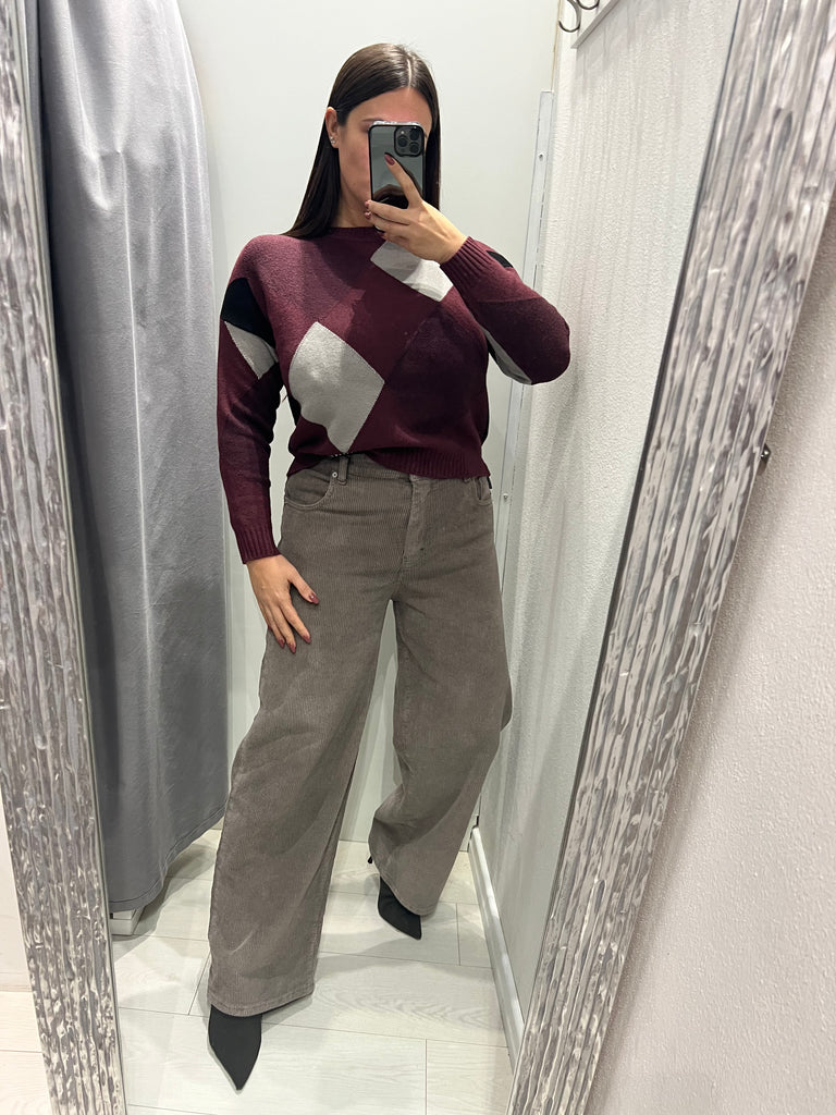 HaveOne•Pantalone Bella fango costina di velluto