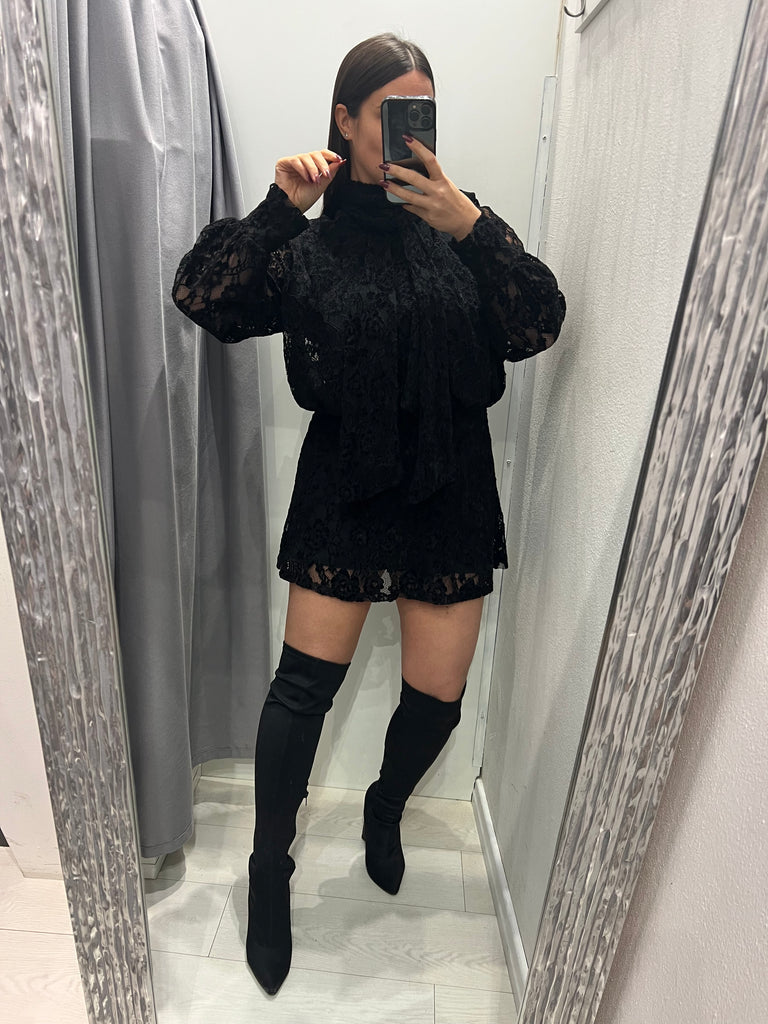 LUMINA•Abitino nero pizzo velluto